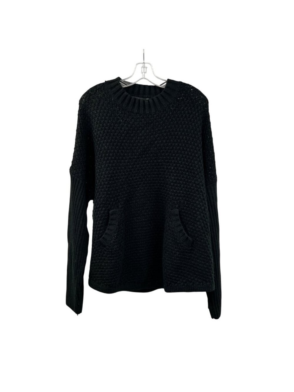 Doe & Rae Black Loose Knit Sweater Pullover Womens Size Large Pockets